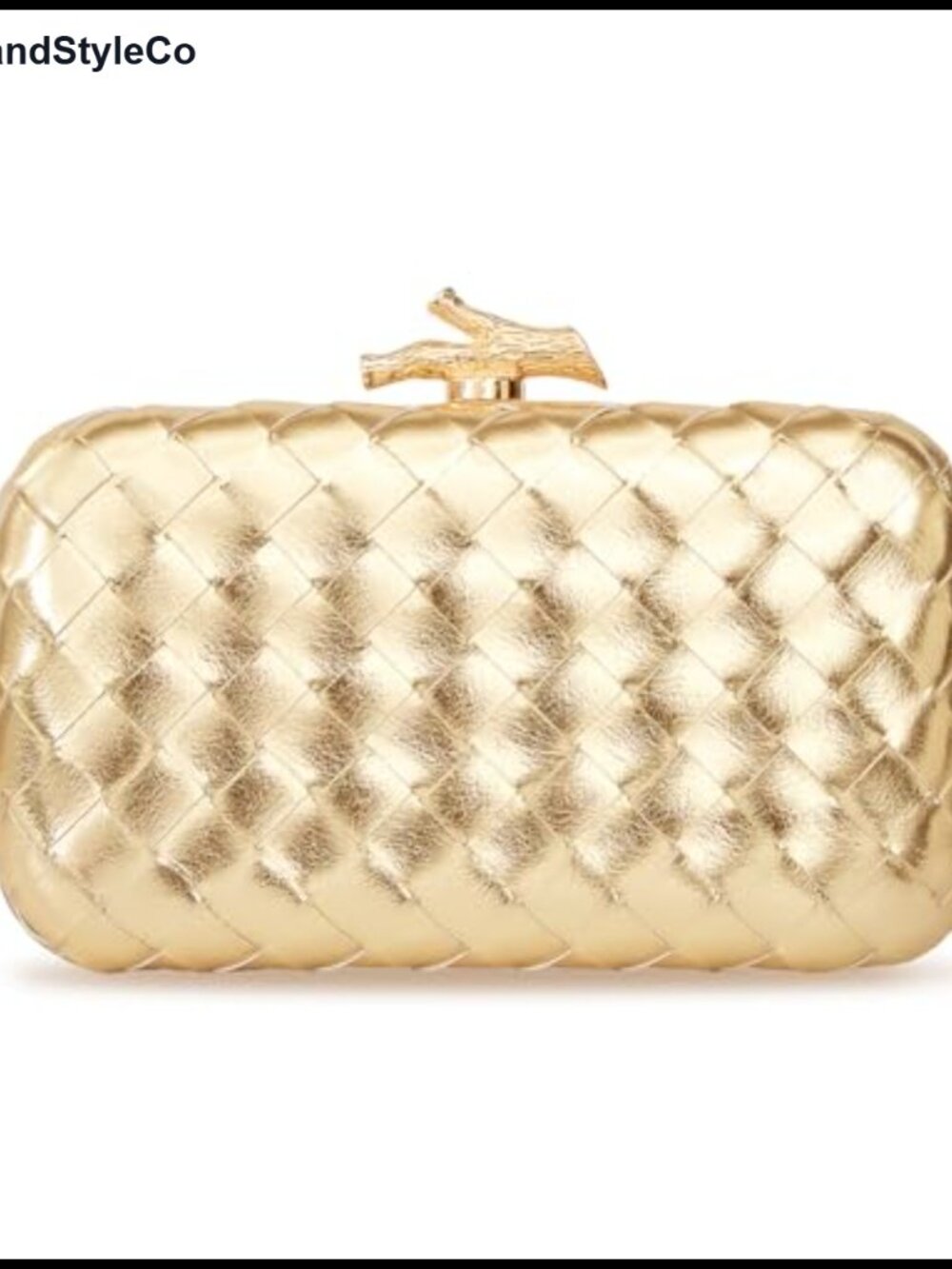 Woven Clutch Purse Metallic PU Evening Shoulder Box Bag Detachable Chain